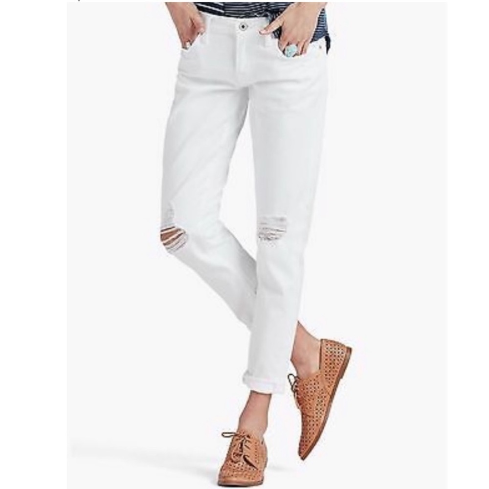 Lucky Sienna Slim Boyfriend Distressed White Denim 00/24